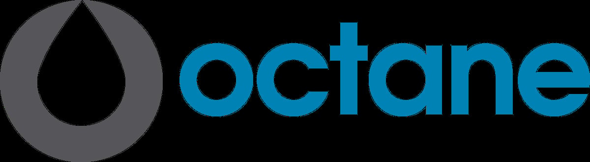 Octane logo featuring a gray water droplet icon and blue text